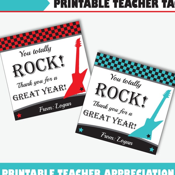 Music Teacher Appreciation Tags - Printable Teacher Rock Star Thank You Cards to be used as Gift Tags or Stickers (Instant Download PDF)