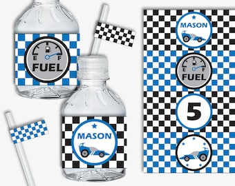 Race Car Water Bottle Labels - Printable Fuel Water Bottle Labels, Kids' Racing Birthday or Go Kart Party Napkin Wrappers (Instant Download)