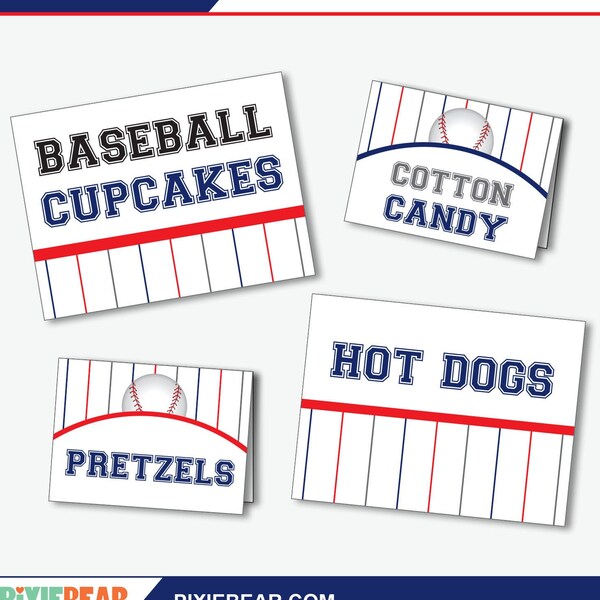 Baseball Food Labels - Baseball Food Tent Cards, Buffet Signs or Place Cards for a Party or Baby Shower (Instant Download Editable PDF)
