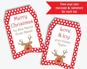 Printable Christmas Gift Tags for Kids - Editable Christmas Teacher Tags, Personalized Christmas Labels, Holiday Tags Template, To From Tags