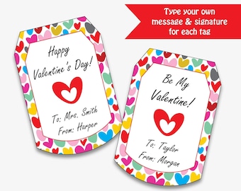 Valentine's Day Tags - Printable Valentine Labels for Kids, Editable Tags for Classroom, Personalized Valentine Tags (Instant Download)