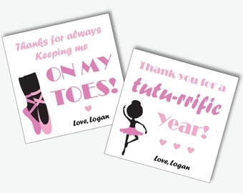 Dance Teacher Appreciation Tags - Printable Dance Teacher Gift Tags to be used as Thank You Card or Sticker (Instant Download Editable PDF)