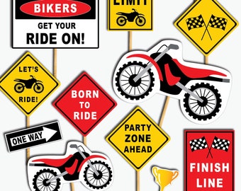 Motorcycle Birthday Decoration, Printable Dirt Bike Party Signs, Motocross Birthday Centerpieces and Cake Toppers (Instant Download)