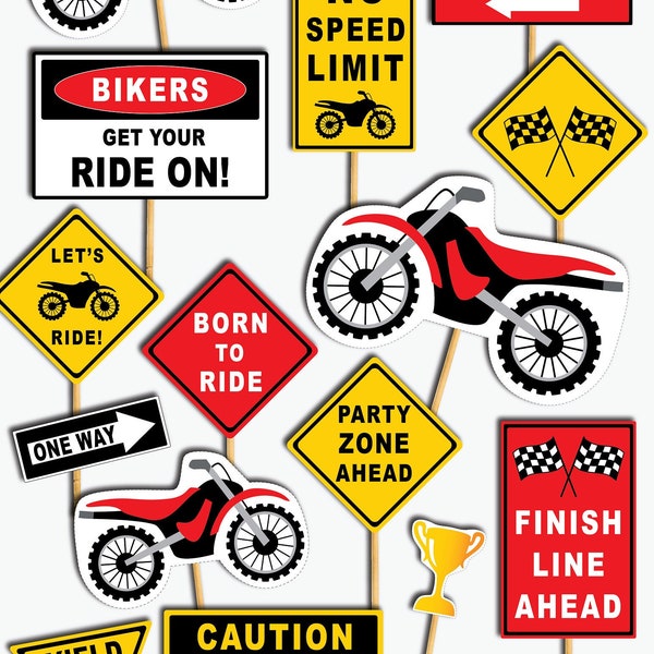 Motorcycle Birthday Decoration, Printable Dirt Bike Party Signs, Motocross Birthday Centerpieces and Cake Toppers (Instant Download)