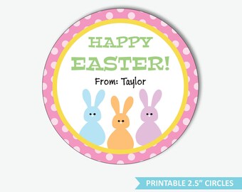 Easter Bunny Tag - Printable Easter Bunny Stickers for School, Happy Easter Gift Tag, Personalized Easter Label for Kids (Instant Download)