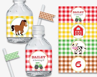 Farm Water Bottle Labels - Printable Barnyard Party Bottle Labels, Farm Birthday Party Decorations, Farm Party Supplies (Instant Download)