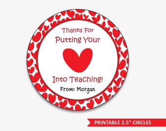 Red Heart Teacher Appreciation Stickers, Printable Teacher Appreciation Tags, Teacher Gift Tags, Teacher Thank You Labels (Instant Download)
