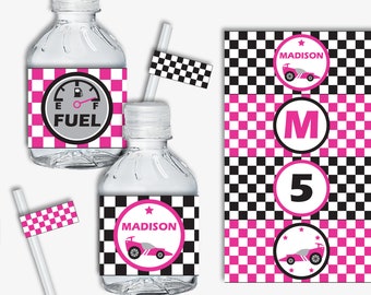 Race Car Water Bottle Labels, Printable Racing Water Bottle Labels for a Go Kart Party, Race Car Birthday Napkin Wrappers (Instant Download)