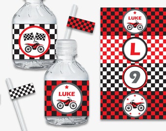 Motocross Party Water Bottle Labels - Printable Dirt Bike Party Decorations, Motorcycle Birthday, Kids Dirt Bike Birthday (Instant Download)