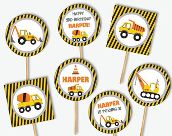 Construction Cupcake Toppers - Printable Construction Party Toppers and Wrappers, Construction First Birthday Decorations (Instant Download)