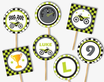 Dirt Bike Cupcake Toppers, Printable Motocross Party Toppers and Wrappers for a Motorcycle Birthday, Dirt Bike Decoration (Instant Download)