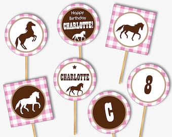 Horse Cupcake Toppers - Printable Horse Birthday Toppers and Wrappers, Horse Party Decorations and Supplies, Pony Party (Instant Download)