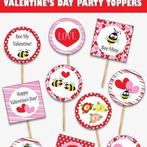 Valentines Day Cupcake Toppers Valentine's Day Party Valentines Day Birthday Personalized Valentine Printables Instant Download image 1