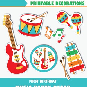 Music Birthday Party Decorations - Printable Music First Birthday Decor, Music Themed Party Supplies, Party Cutouts (Instant Download PDF)