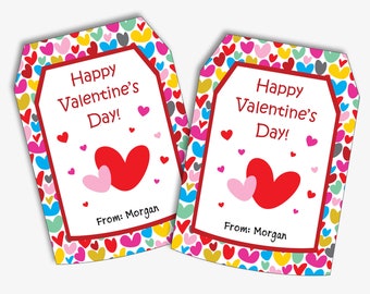 Hearts Valentine's Day Gift Tags, Printable Valentine Labels, Editable Valentine Tag Template for Kids, Personalized (Instant Download)