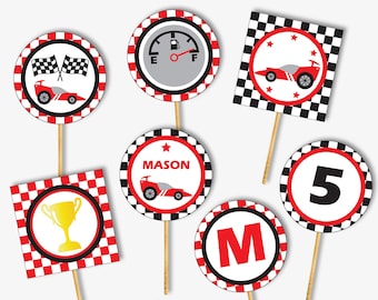 Race Car Cupcake Toppers, Printable Race Car Party decorations, Race Car Birthday, Racing Party or Go Kart Party for Kids (Instant Download)