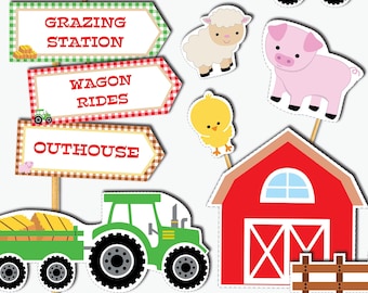 Farm Cutouts - Printable Farm Birthday Decoration, Farm Party Signs and Cake Toppers, Barnyard Birthday Party Decoration (Instant Download)