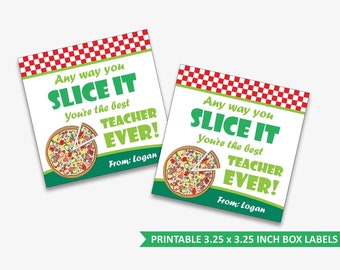 Pizza Teacher Appreciation Tag - Printable Pizza Thank You Cards to be used as Gift Tags, Labels or Stickers (Instant Download Editable PDF)