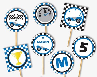 Race Car Cupcake Toppers, Printable Race Car Party Decorations, Race Car Birthday, Racing Party or Go Kart Party for Kids (Instant Download)