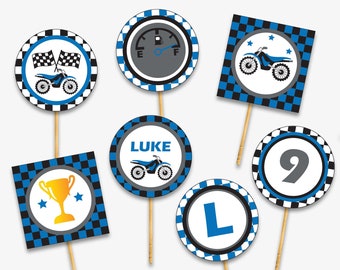 Dirt Bike Cupcake Toppers - Printable Motocross Birthday Decorations, Motorcycle Party Toppers for a Dirt Bike Birthday (Instant Download)