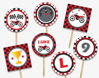 Motorcycle Cupcake Toppers - Printable Dirt Bike Party Toppers, Motocross Party Decorations for a Dirt Bike Birthday (Instant Download)