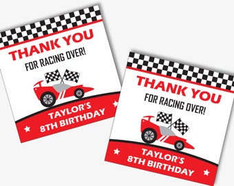 Race Car Favor Tags - Printable Race Car Birthday Thank You Tags, Racing Party Thank You Stickers and Personalized Labels (Instant Download)