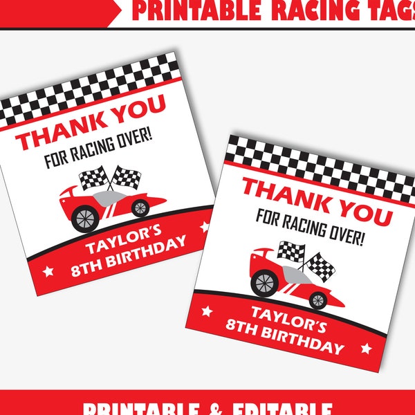 Race Car Favor Tags - Printable Race Car Birthday Thank You Tags, Racing Party Thank You Stickers and Personalized Labels (Instant Download)