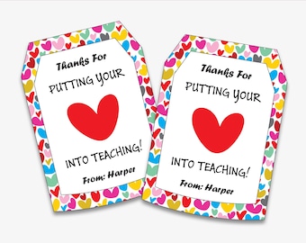 Heart Teacher Appreciation Tag - Printable Teacher Thank You Labels, Personalized Teacher Gift Tags or Favor Tags (Instant Download)