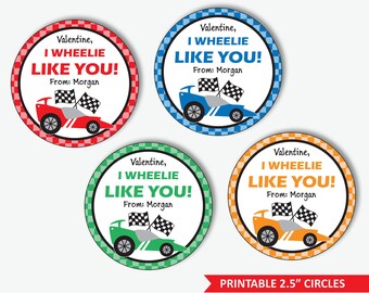 Race Car Valentine Stickers for Kids Printable Valentine Car Tags for  Classroom, Editable Personalized School Labels instant Download 