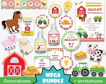 Farm Birthday Decorations and Invitations - Printable Farm Party, Farm Invitation, Barnyard Birthday Party Supplies (Instant Download)
