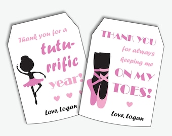 Dance Teacher Thank you Tags - Printable Dance Teacher Gift Tags, Teacher Appreciation Thank You Labels, End of Year Tags (Instant Download)