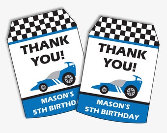 Race Car Birthday Favor Tags - Printable Racing Party Thank You Tags, Racing Birthday Gift Tags for a Kids' Go Kart Party (Instant Download)