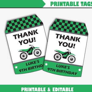 Motocross Party Thank You Tags Printable Favor Tags for a Dirt Bike Birthday, Thank you Labels for a Motorcycle Party Instant Download image 1