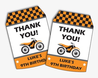 Dirt Bike Birthday Thank You Tags, Printable Favor Tags for a Motorcycle Birthday, Thank you Labels for a Motocross Party (Instant Download)