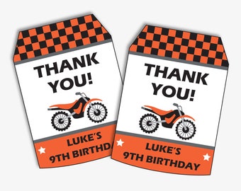 Motocross Party Thank You Tags - Printable Favor Tags for a Motorcycle Birthday, Thank you Labels for a Dirt Bike Party (Instant Download)