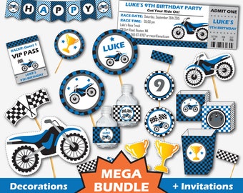 Dirt Bike Birthday Decorations and Invitations - Printable Motocross Invitation and Motorcycle Decorations (Instant Download Editable PDF)