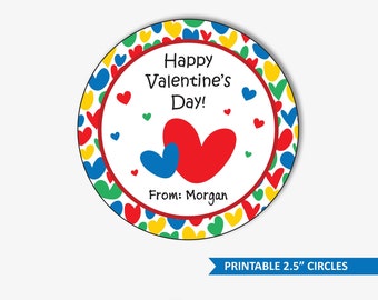 Printable Valentines Day Hearts Stickers for School - Personalized Valentine Tags for Kids, Editable  Classroom Labels (Instant Download)
