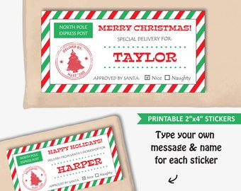 North Pole Stickers - Printable Special Delivery Christmas Sticker Tags, Editable Christmas Gift Stickers, Personalized Christmas Labels