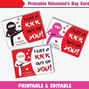 Ninja Valentines Cards for Kids Printable Karate Valentine Classroom ...