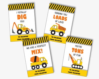 Construction Valentine's Day Cards - Printable Truck Valentine Cards for Kids, Editable Construction Valentine Tags for the Classroom