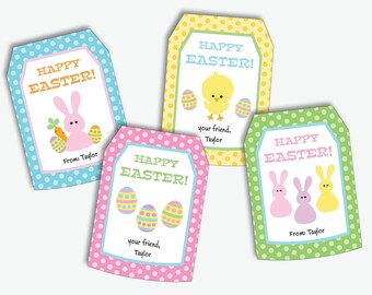 Happy Easter Tags for Kids - Printable Easter Bunny Tags, Personalized Easter Egg Tags, Editable Easter Labels for School (Instant Download)