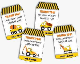 Construction Thank You Tags - Printable Construction Party Favor Tags, Construction Birthday Thank You Treat Labels (Instant Download)