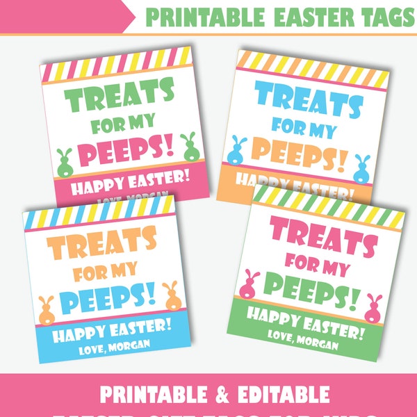 Easter Treat Tags - Printable Easter Tags for Class, Personalized Easter Labels for School Favors, Editable Gift Tags (Instant Download)