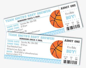 Basketball Baby Shower Invites - Blue Baby Shower Invitation - Basketball invitation - Ticket invitation - For Boys (Instant Download)