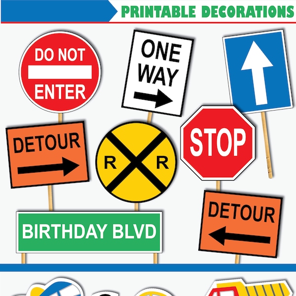 Transportation Signs - Printable Transportation Birthday Cutouts, Cake Toppers and Signs for a Transportation Party (Instant Download PDF)