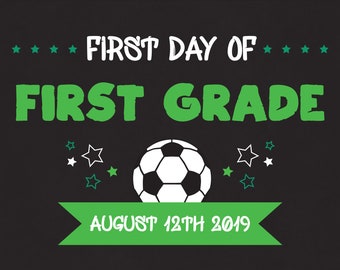 Printable Back to School Chalkboard Sign, First Day of School Sign, Soccer Sign Digital Template for Kids (Instant Download Editable PDF)