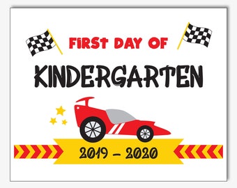 First Day of Kindergarten Sign, Printable Back to School Sign, First Day of School Race Car Sign Template (Instant Download Editable PDF)
