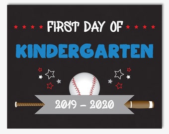 Printable First Day of Kindergarten Sign, Back to School Chalkboard Sign, Reusable Digital Baseball Sign (Instant Download Editable PDF)