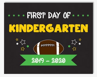 First Day of Kindergarten Sign, Printable Chalkboard Sign, Back to School Sign, Reusable Football Sign (Instant Download Editable PDF)