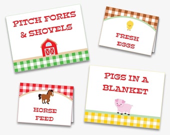 Farm Birthday Food Tent Cards, Printable Barnyard Party Food Tents, Farm Party Food Labels, Farmhouse Party Buffet Signs (Instant Download)